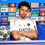 Marquinhos en conférence de presse avant la finale de Ligue des Champions face à l'Inter Milan
