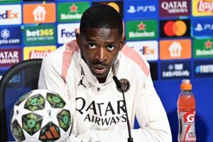 Ousmane Dembélé en conférence de presse avant la finale de Ligue des Champions face à l'Inter Milan