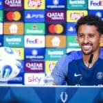 Marquinhos en conférence de presse avant la finale de la Supercoupe d’Europe face à Tottenham