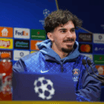 Vitinha en conférence de presse à la veille de la rencontre face au Bayern Munich