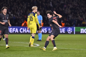 La joie de Vitinha après son coup de canon et sa première égalisation juste avant la pause