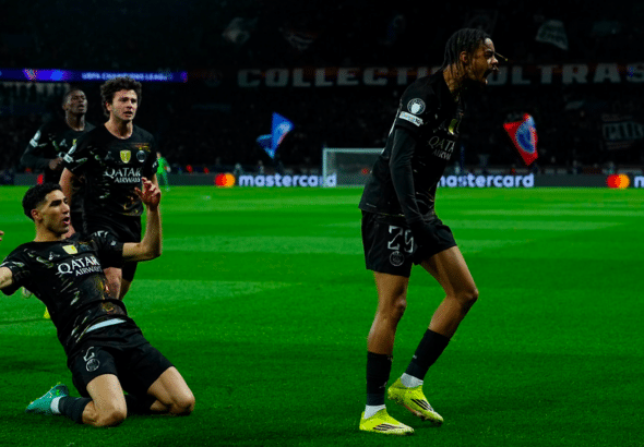 Hakimi, J.Neves et Barcola face à Chelsea - A.Meunier/PSG