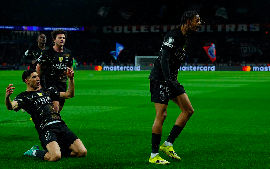 Hakimi, J.Neves et Barcola face à Chelsea - A.Meunier/PSG