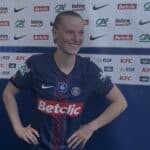 Jade Le Guilly en zone mixte après PSG - PFC / Crédit : Thomas ASSIOUI