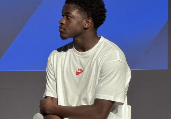 Quentin Ndjantou lors de la rentrée scolaire au Campus PSG